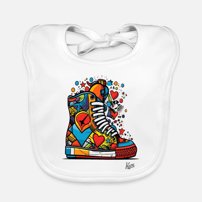 Funky Graffiti: Colorful Sneakers with Hearts Organic Baby Bibs