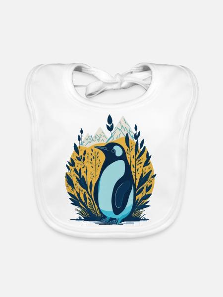 Pinguin in der Natur - Baby Bio-Lätzchen - Weiß