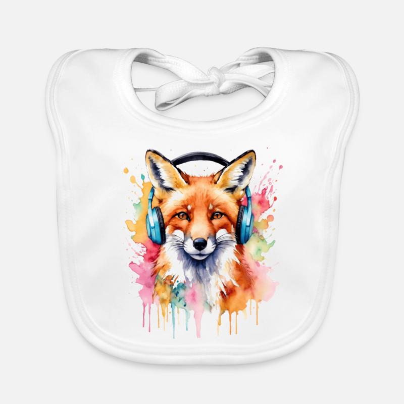 Fuchs Kopfhörer Musik Bunt Tier Design Print Baby Bio-Lätzchen