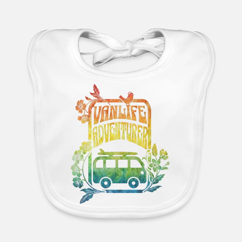 Vanlife - fleurs aux couleurs de l’arc-en-ciel - Bavoir bio Bébé - blanc