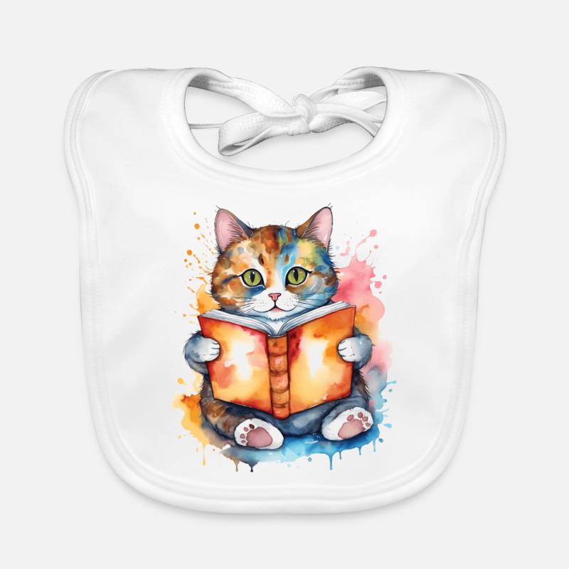 Katze Lesen Buch Bunt Lustig Tier Design Print Baby Bio-Lätzchen