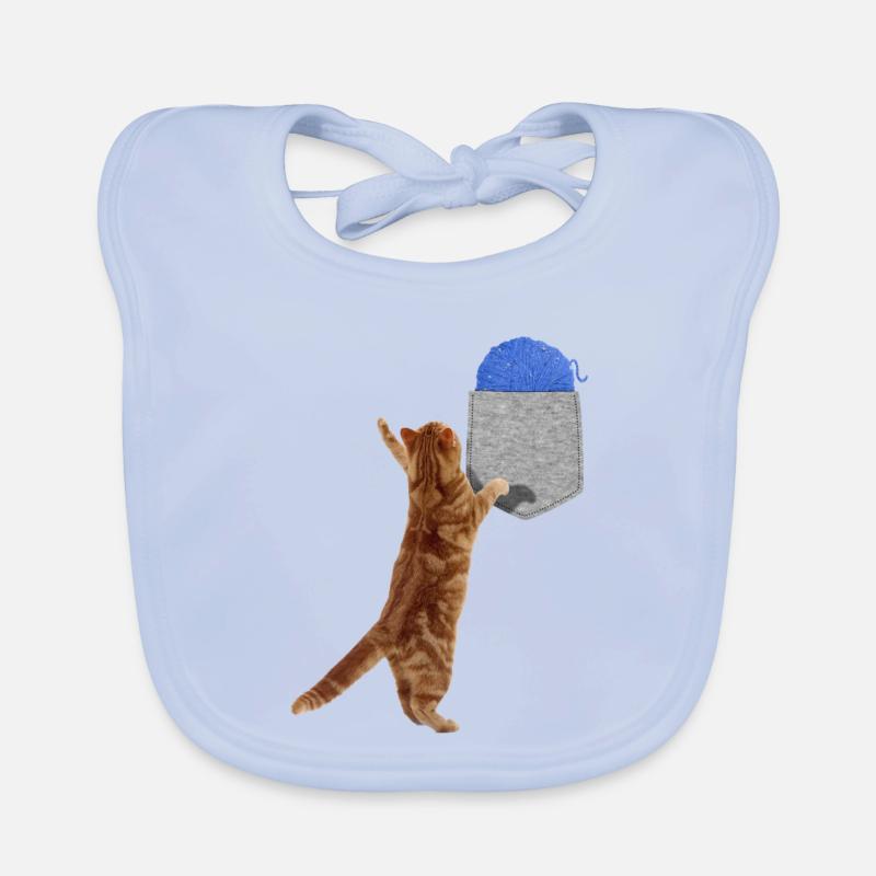 Cat Reaching For Wool Ball In Your Fake Pocket Fun Organic Baby Bibs