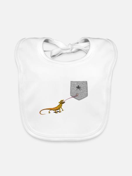 Lizard Tongue Reaching For Fly In Fake Pocket Fun - Organic Baby Bibs - white - Front