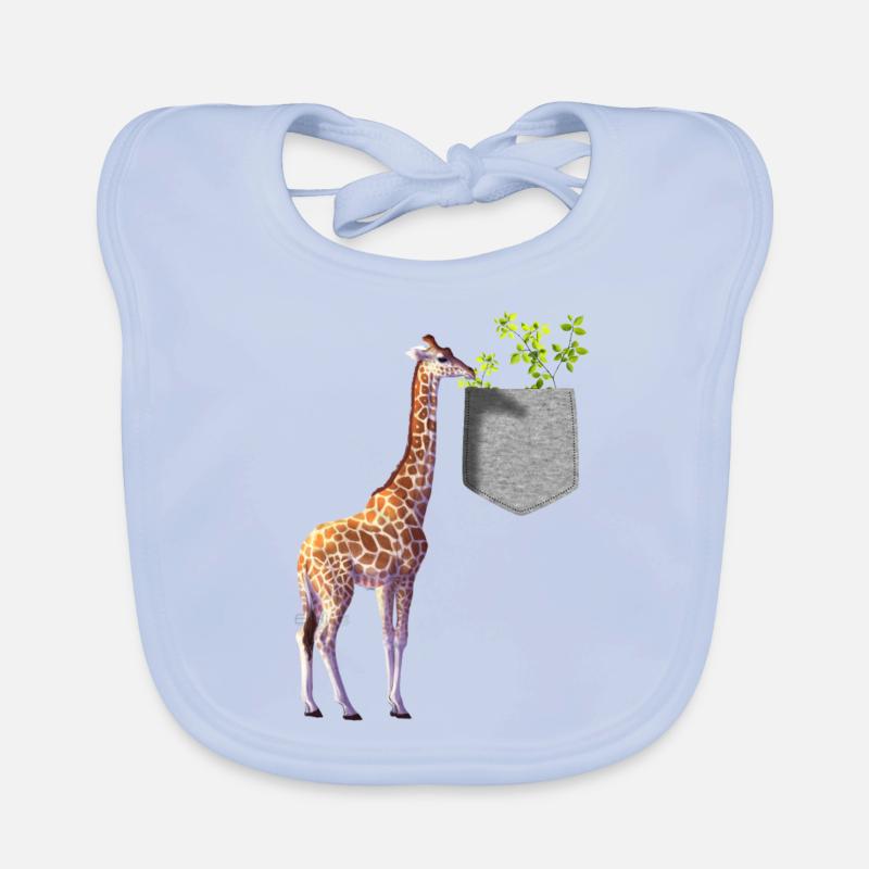 Girafe atteignant une branche avec des feuilles dans la poche Bavoir bio Bébé