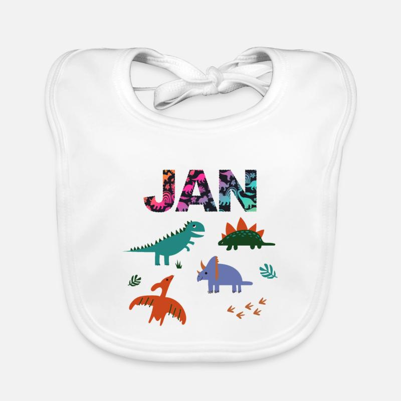JAN - Beau prénom de garçon avec dinosaure Bavoir bio Bébé