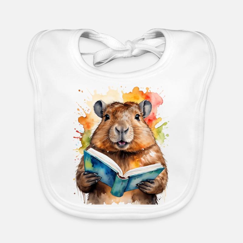 Capybara Lesen Buch Capy Bunt Tier Design Print - Baby Bio-Lätzchen - Weiß