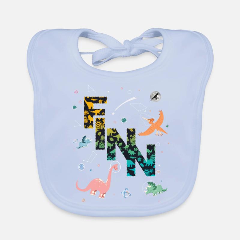 FINN - Beautiful boy name with dinosaur Organic Baby Bibs