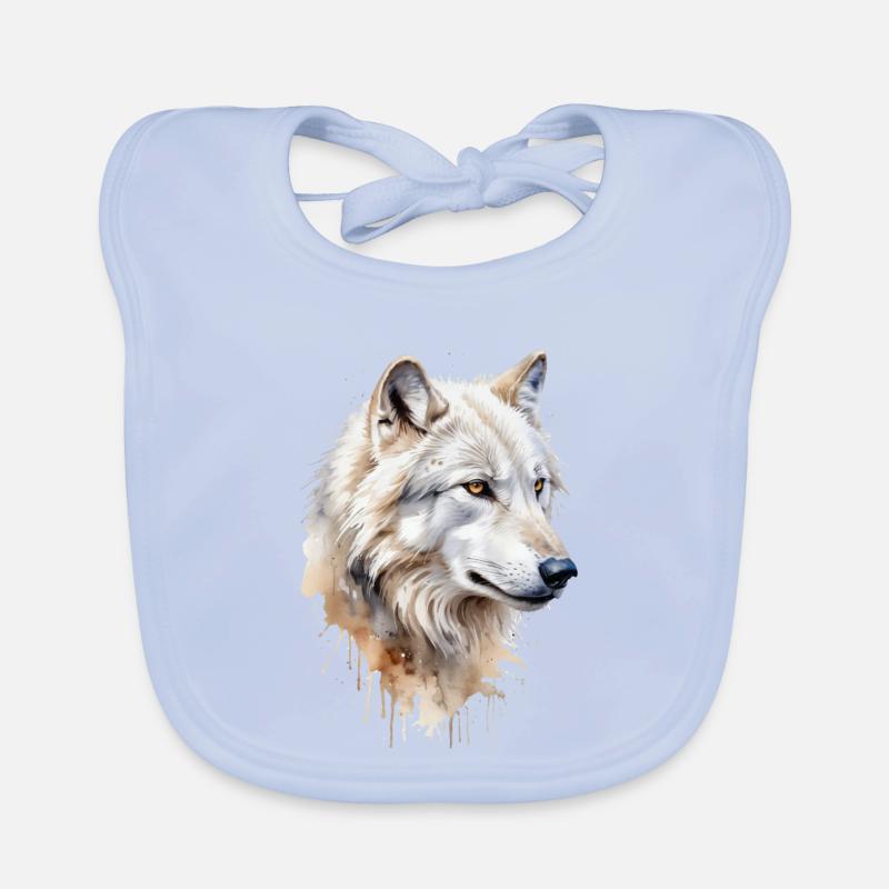 Majestueux loup blanc aquarelle - Faune élégante Bavoir bio Bébé