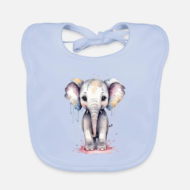Éléphant Kawaii Aquarelle - Adorable Bébé Elephan Bavoir bio Bébé