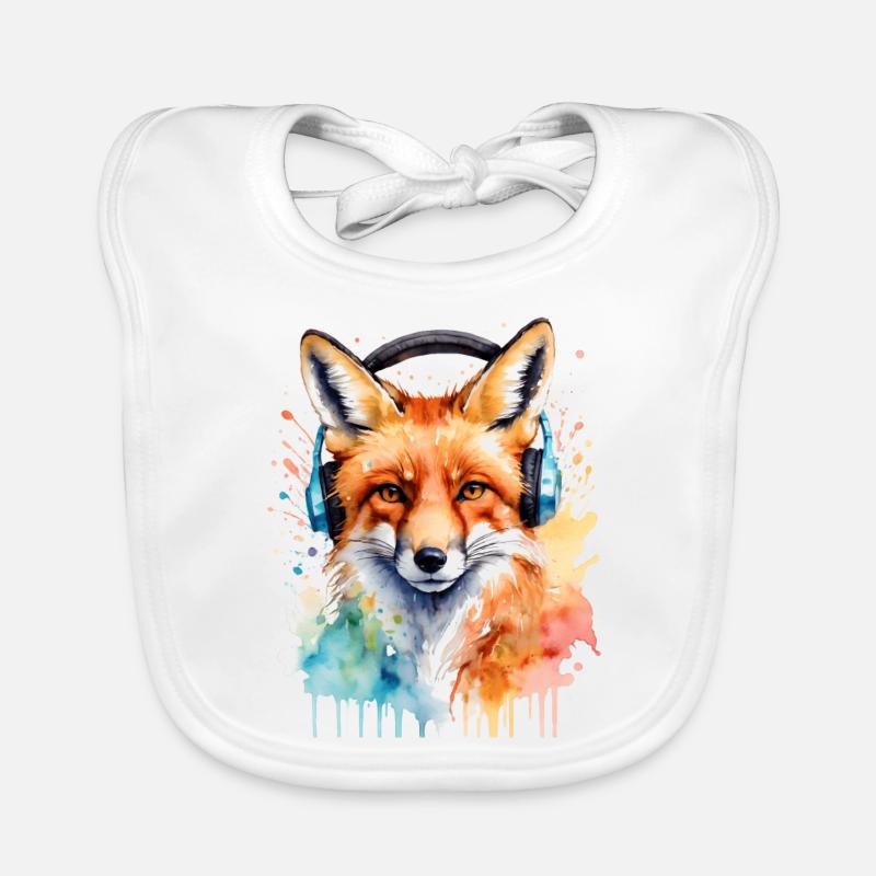 Fuchs Kopfhörer Musik Bunt Tier Design Print - Baby Bio-Lätzchen - Weiß