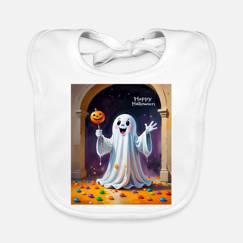 Cheerful Ghost with Pumpkin Organic Baby Bibs