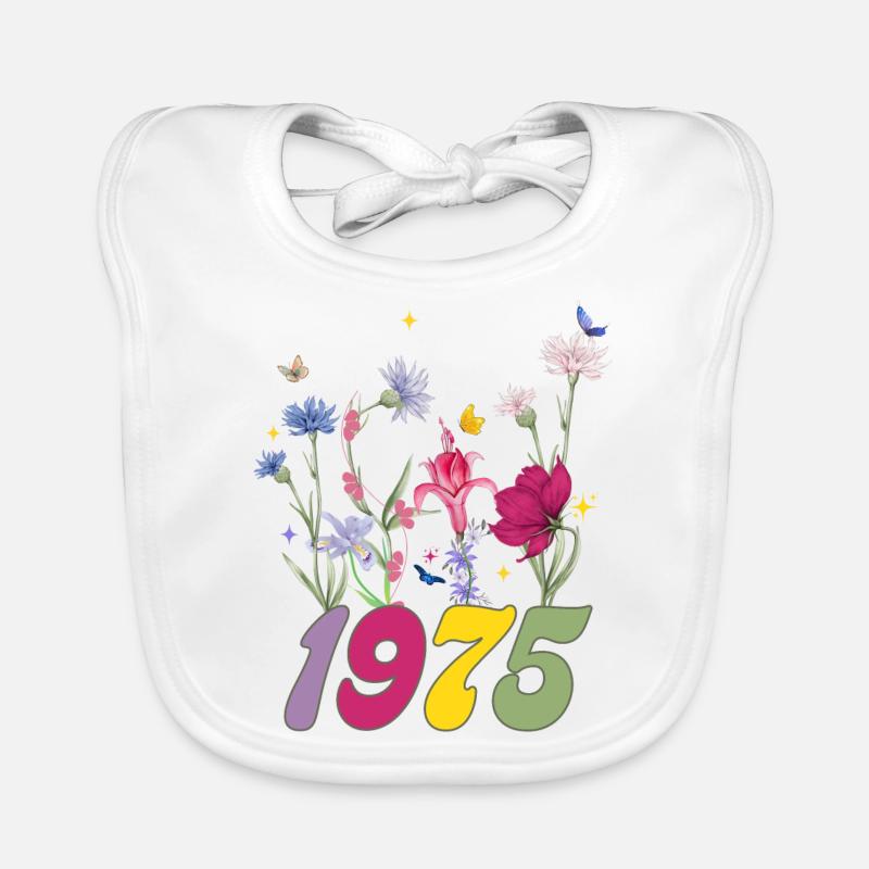Année de naissance 1975 fleurs sauvages - Bavoir bio Bébé - blanc