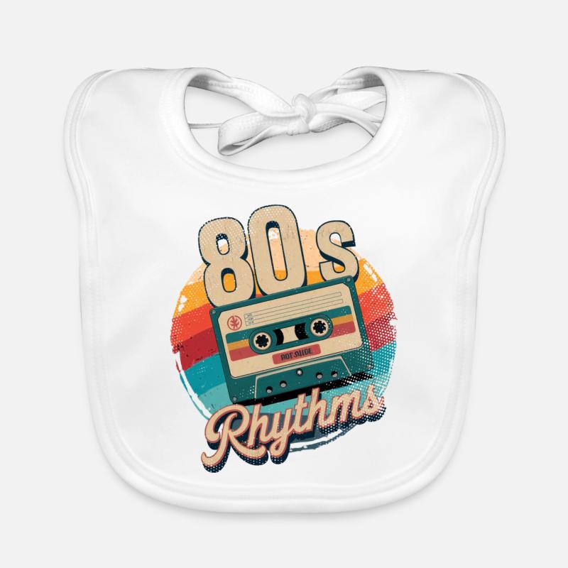 cassette rythme année 80 - Bavoir bio Bébé - blanc