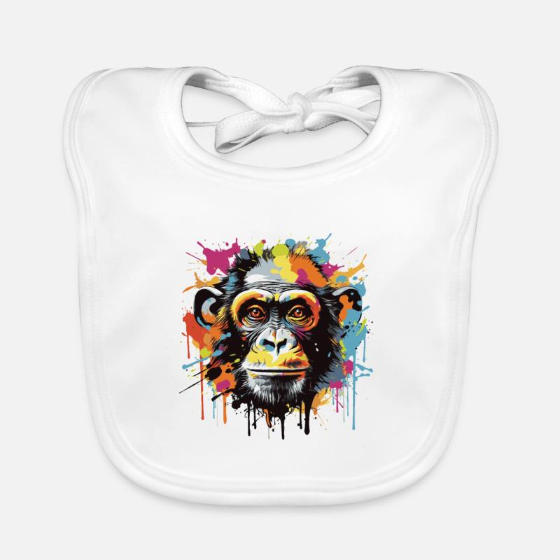 Portrait Tête De Singe Pop Art - Bavoir bio Bébé - blanc