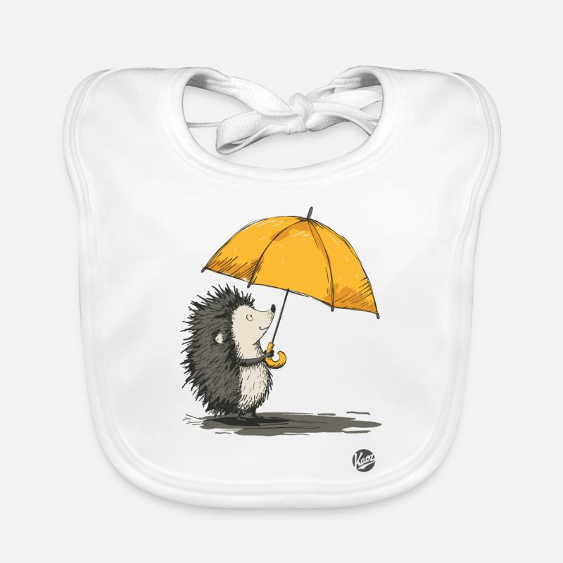 Hérisson avec parapluie sous la pluie - Bavoir bio Bébé - blanc