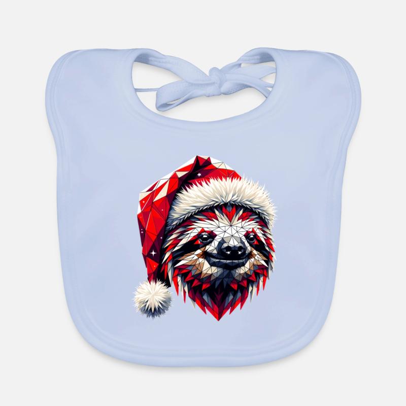 Polygon Art Sloth Santa Hat Original Organic Baby Bibs
