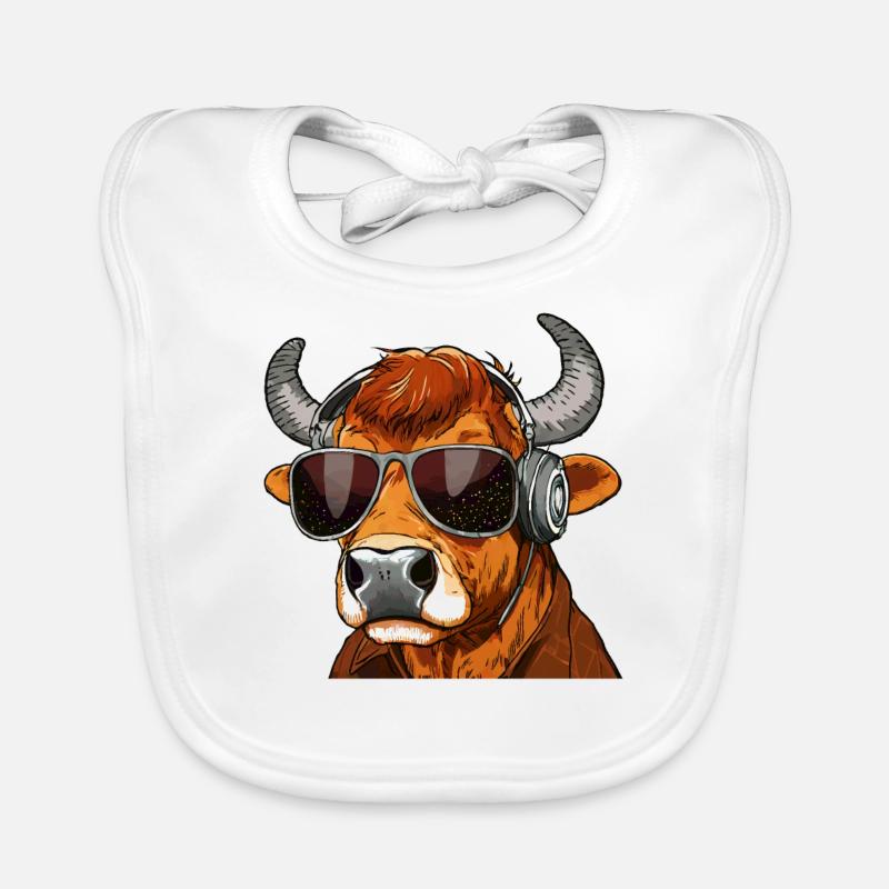 VACHE AVEC LUNETTES DE SOLEIL CASQUE - Bavoir bio Bébé - blanc
