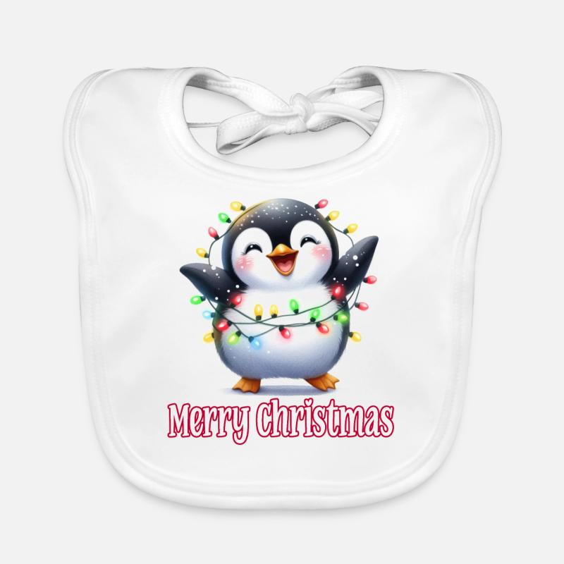 Mignon Pingouin Noël Joyeux Noël Bavoir bio Bébé