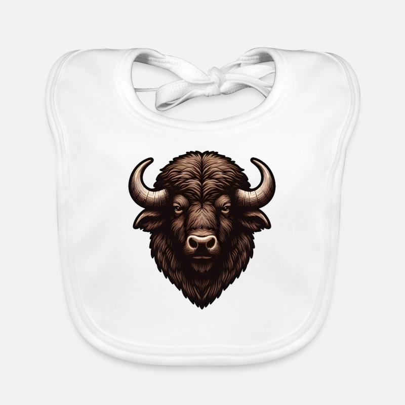 Bison d’Amérique Buffalo Faune Cowboy - Bavoir bio Bébé - blanc