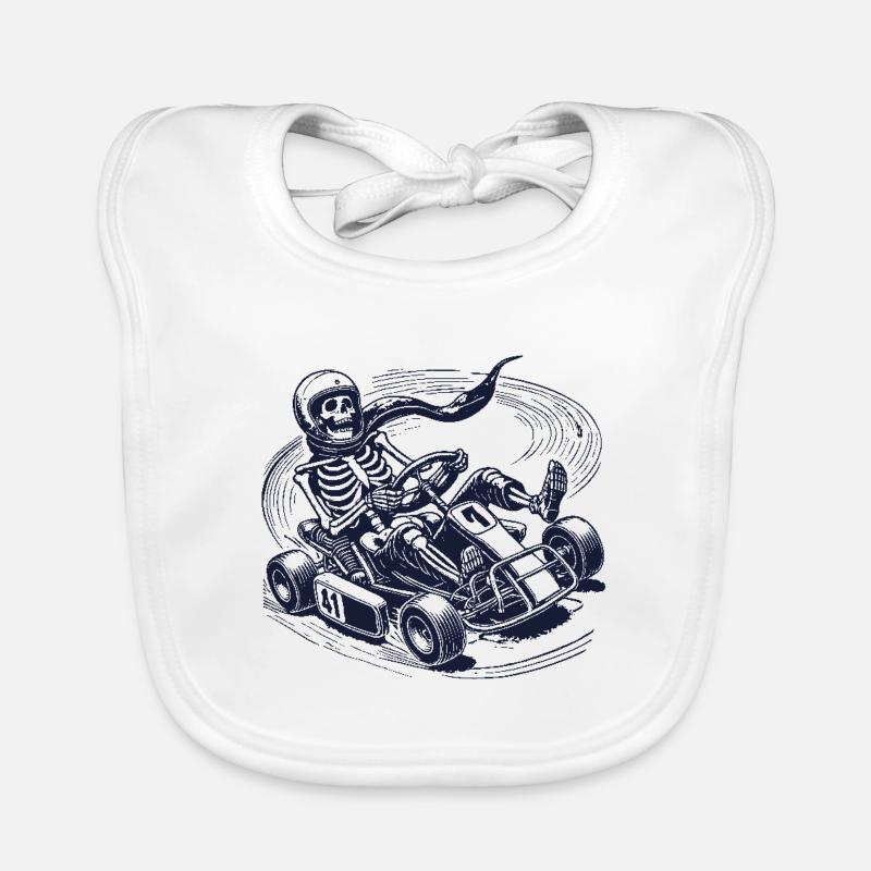Retro Skeleton Go-Kart Driver Adventure Organic Baby Bibs