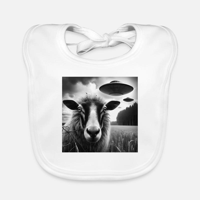 Sheep ram2, lamb Funny Graphic Selfie with UFOs We Organic Baby Bibs