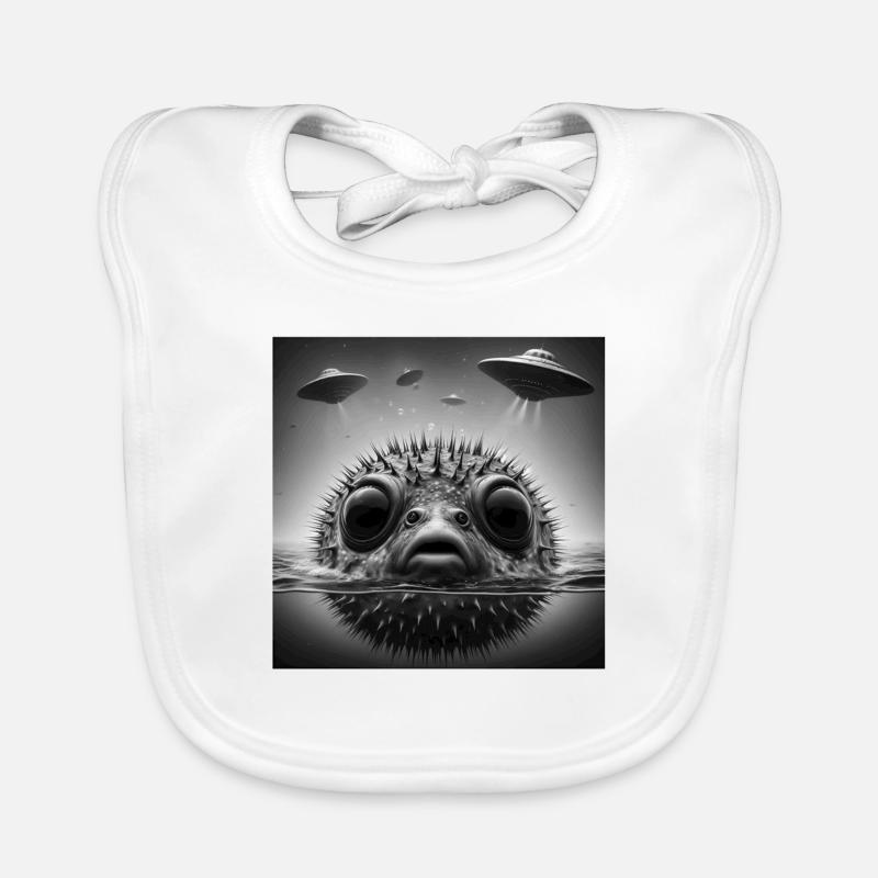 Puffer2 Fish Funny Graphic Selfie with UFOs Weird Organic Baby Bibs