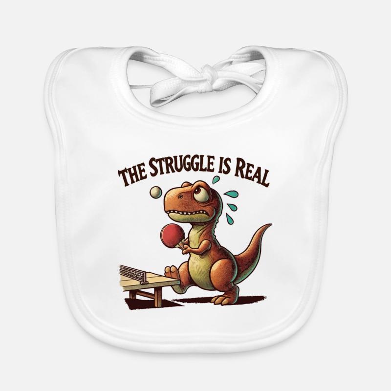 Funny T-Rex Struggle Table Tennis Saying Design Organic Baby Bibs