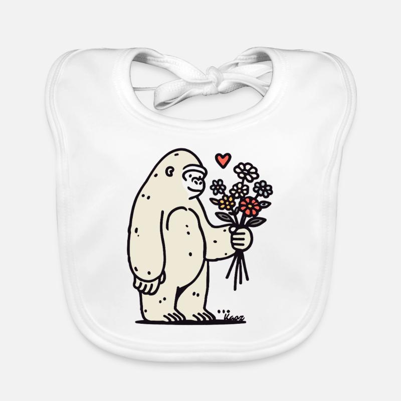 Doux gorille avec bouquet de fleurs Bavoir bio Bébé
