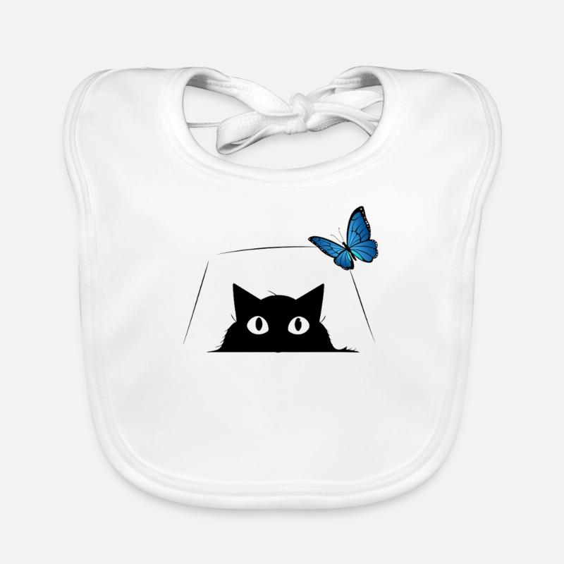 Chat mignon et papillon bleu Chat mignon Bavoir bio Bébé