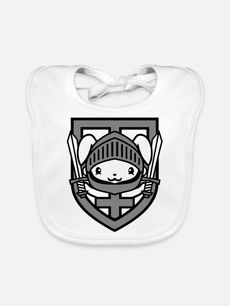 Hase Ritter Schwert Schild Rüstung Helm Burg Held - Baby Bio-Lätzchen - Weiß - Vorne