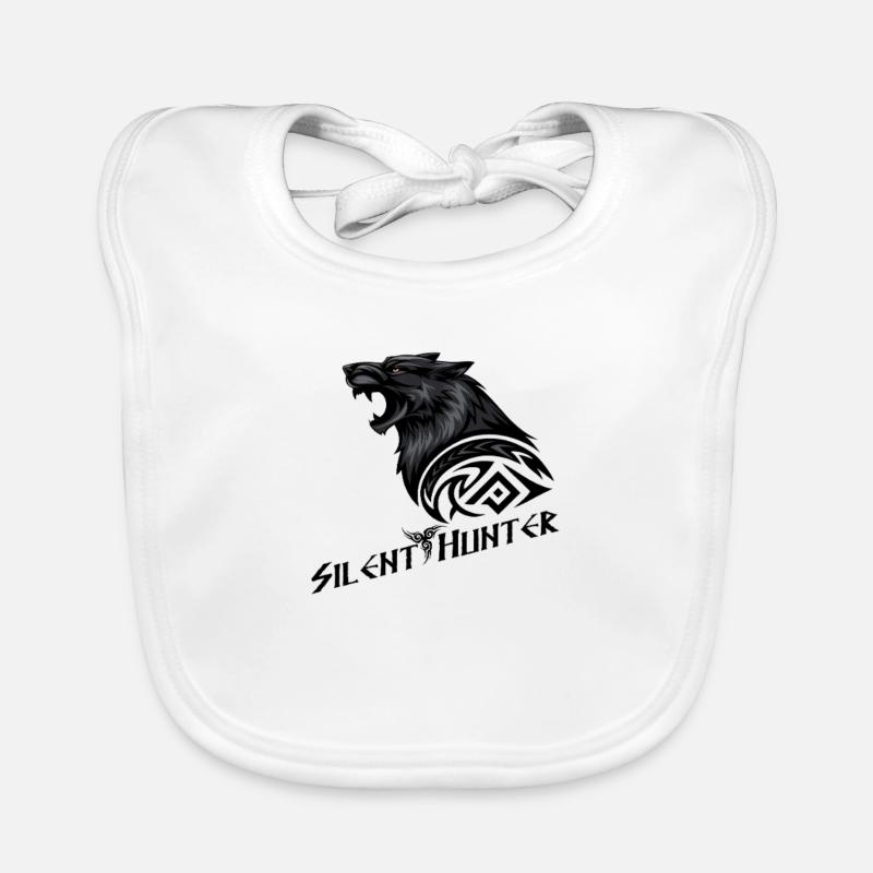 Chasseur silencieux : Loup avec marque tribale - Bavoir bio Bébé - blanc