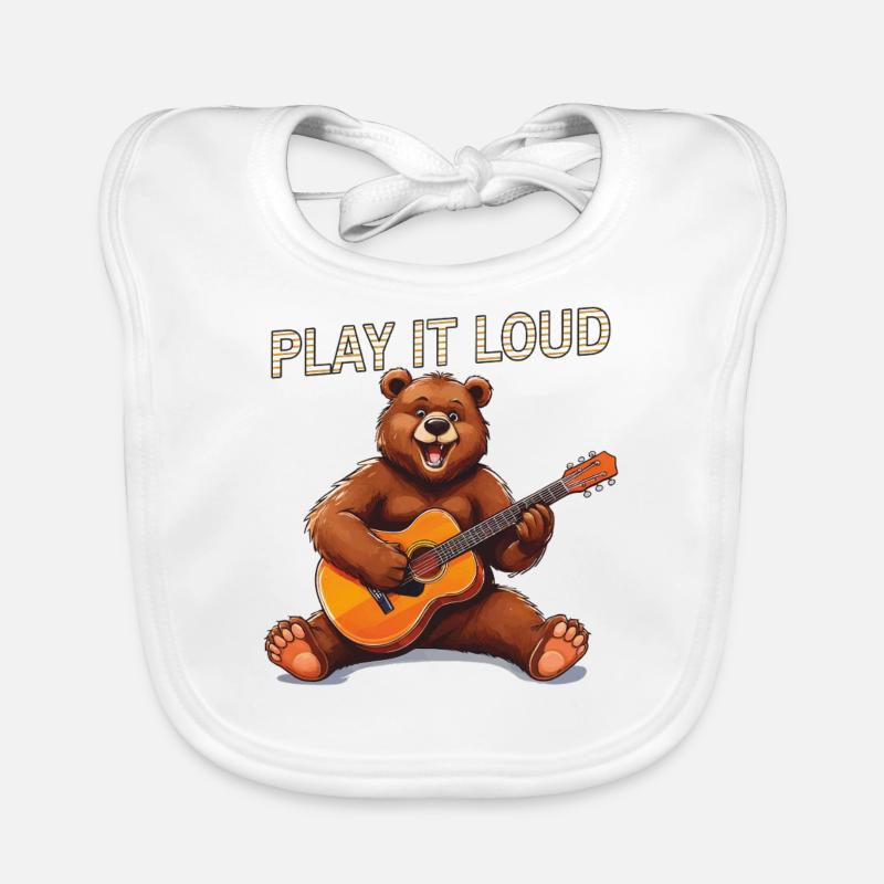 BEAR GUITAR PLAY IT LOUD Organic Baby Bibs