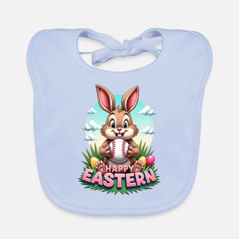 Baseball Happy Eastern Easter Bunny Sport Organic Baby Bibs