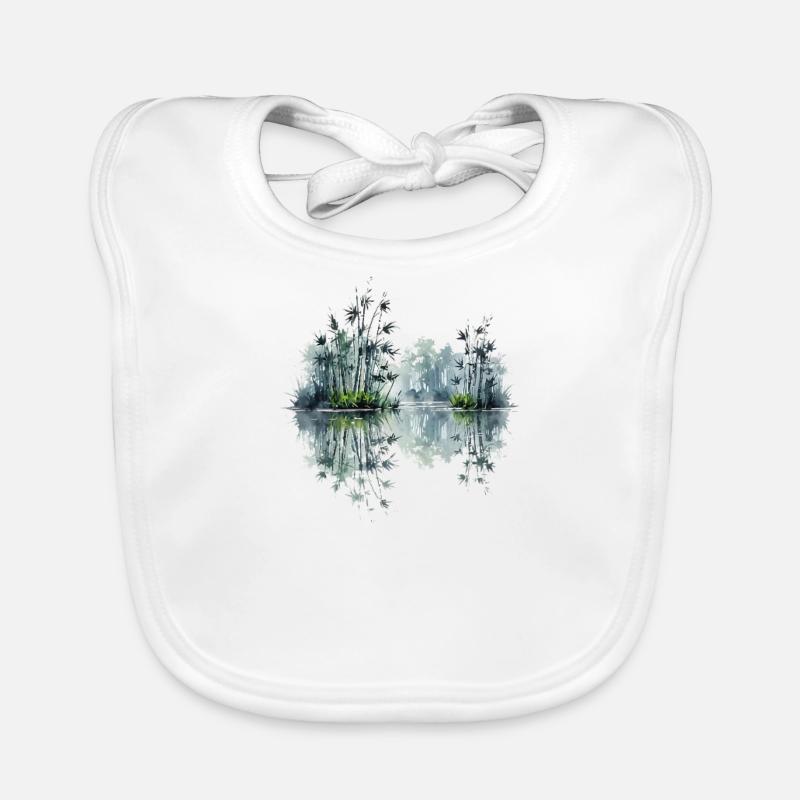 Watercolor Bamboo Reflection Pond Organic Baby Bibs