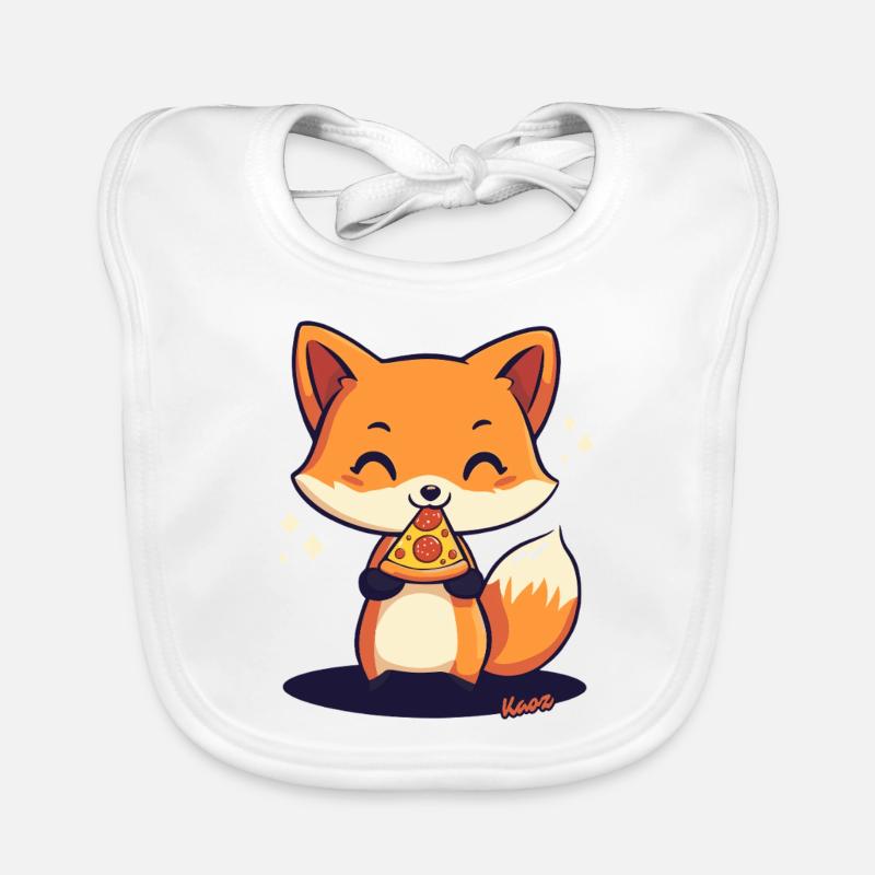 Cute kawaii fox with pizza Organic Baby Bibs