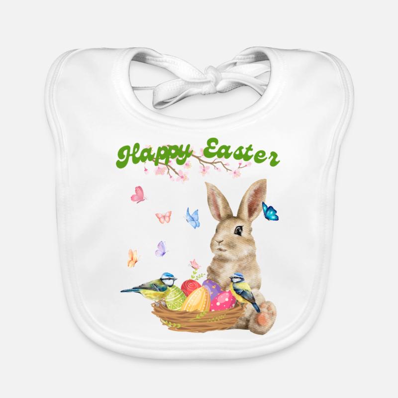 Happy Easter - Bunny with Easter Basket Organic Baby Bibs