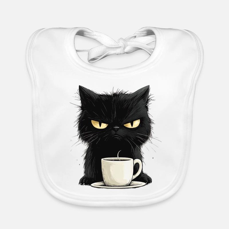 Grumpy nasty cat with morning coffee Organic Baby Bibs