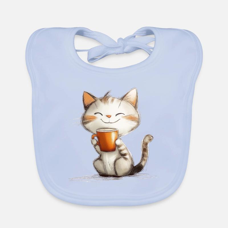 Chat heureux avec du café Bavoir bio Bébé