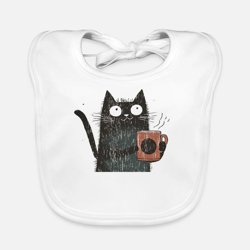 Vintage : Chat avec du café dans le style bois Bavoir bio Bébé