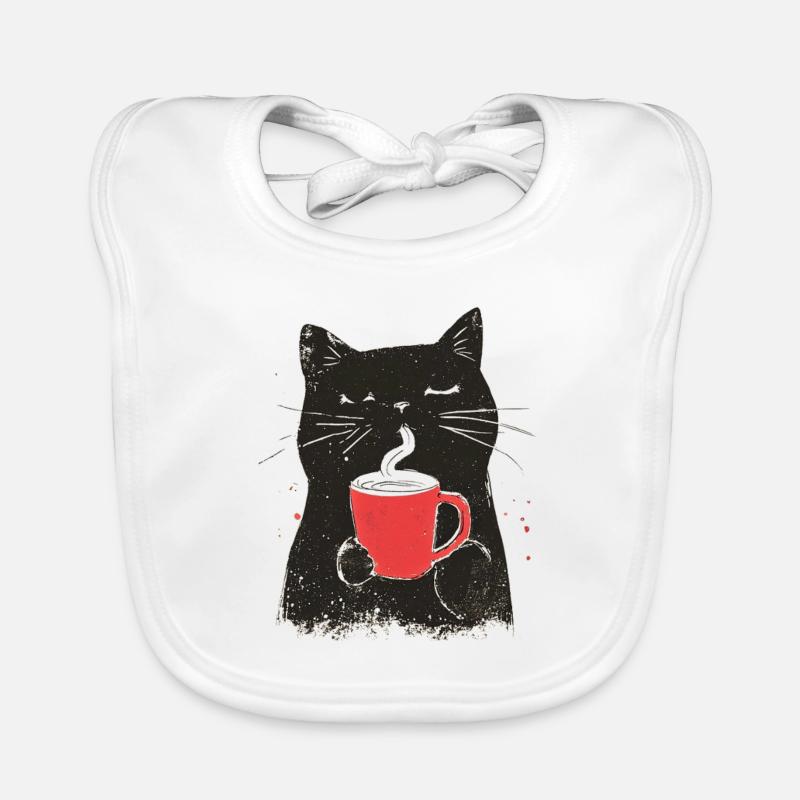 Chat Vintage avec Café - Style Linogravure Bavoir bio Bébé