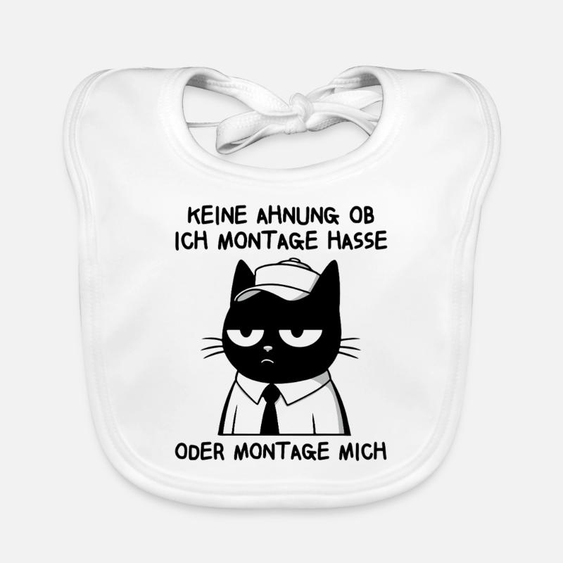 Müde Katze mit Cap – Ich hasse Montage Baby Bio-Lätzchen