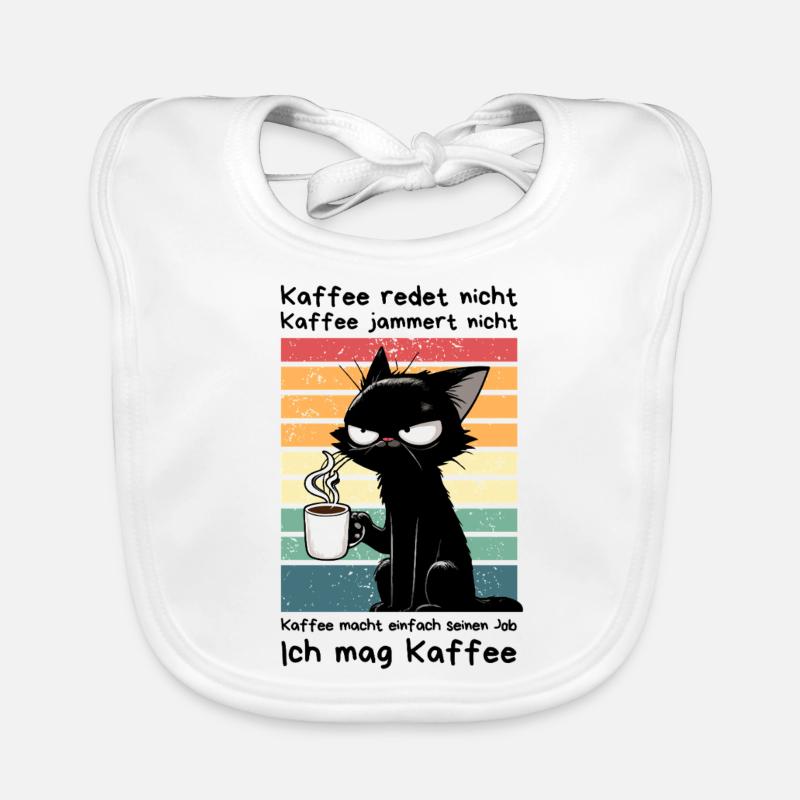 Genervte schwarze Katze mit Kaffee und Blick Baby Bio-Lätzchen