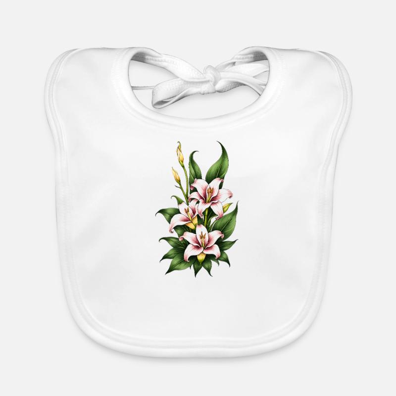 Fleur de lys rose et blanc - Bavoir bio Bébé - blanc