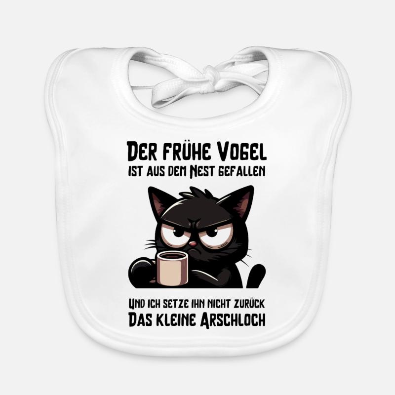 Müde schwarze Katze mit Kaffee – genervt - Baby Bio-Lätzchen - Weiß