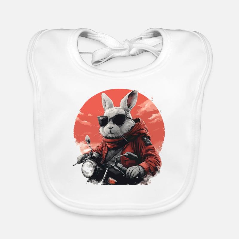 Funny bunny, Easter bunny on motorcycle Organic Baby Bibs