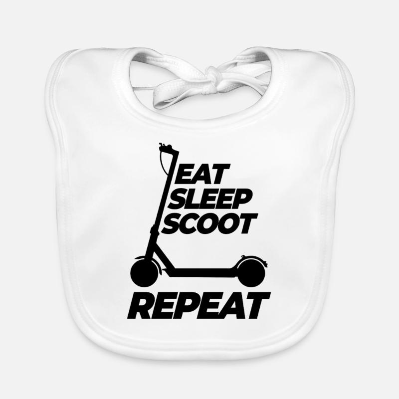 Eat Sleep Scoot Repeat, E-Scooter, Elektro Roller - Baby Bio-Lätzchen - Weiß