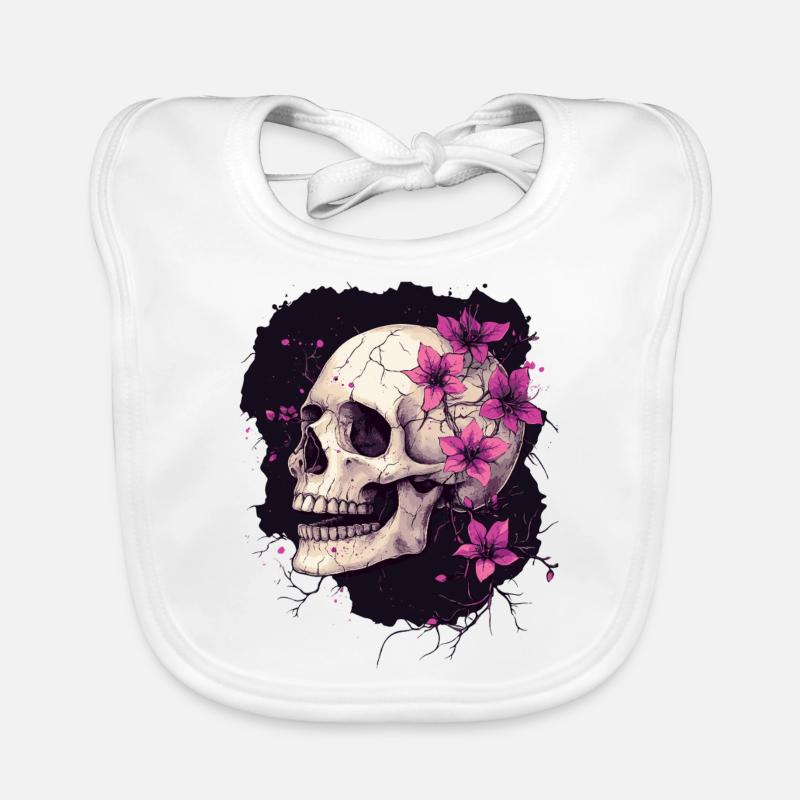Crâne patiné avec des fleurs violettes Bavoir bio Bébé
