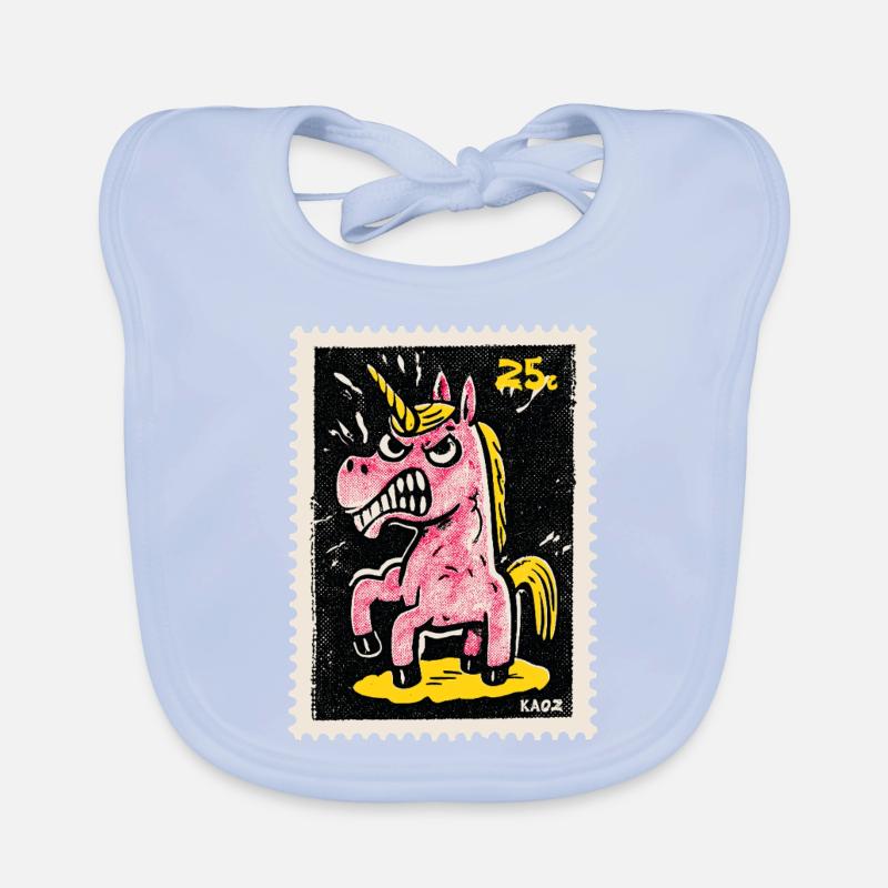 Wütendes Einhorn als Comic-Briefmarke Baby Bio-Lätzchen