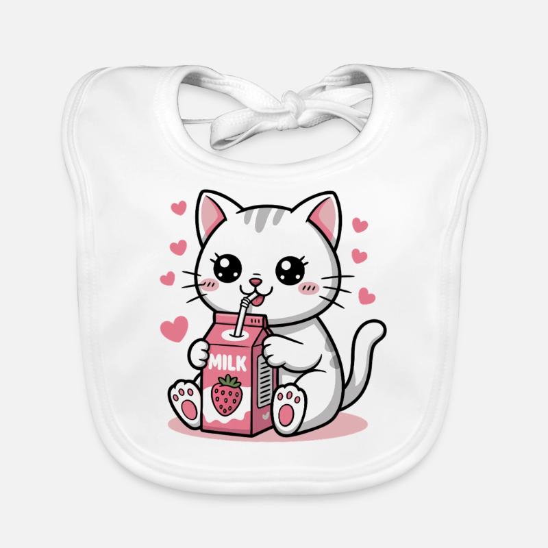 Kawaii Katze Trinkt Erdbeermilch Niedlich Japanisch Baby Bio-Lätzchen