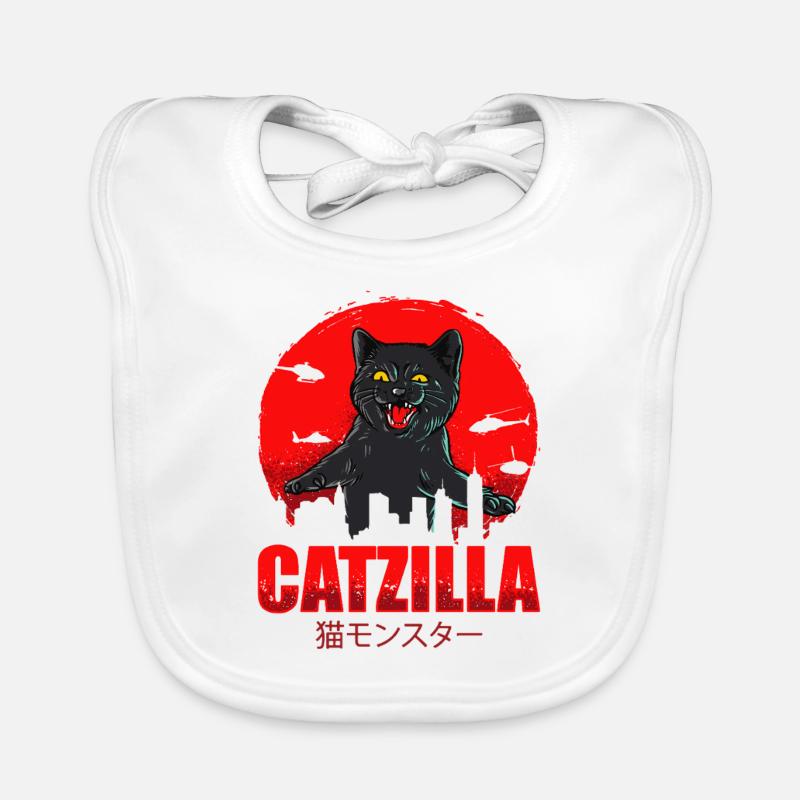 Catzilla Attack - Tokyo Monster Cat Vintage - Baby Bio-Lätzchen - Weiß